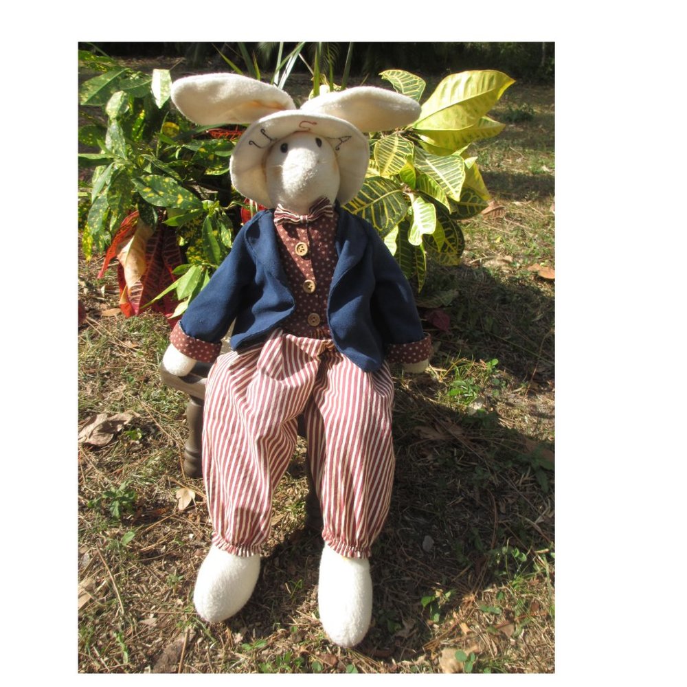 Easter rabbit 1991 antic fabric holiday decor - Picture 1 of 4